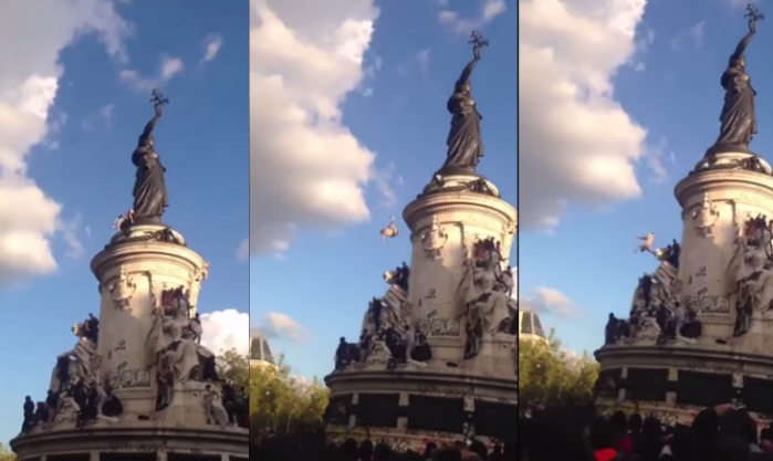 Enfiestado joven cae de estatua a más de 15 metros de altura en París