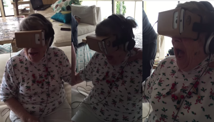La descontrolada reacción de abuelita al probar lentes de realidad virtual