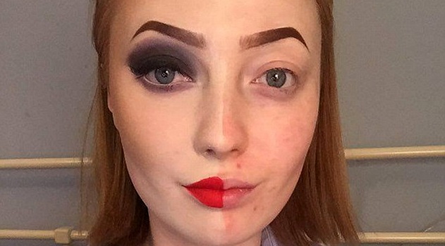 Pintó sólo la mitad de su cara para mostrar poder del maquillaje: Fue duramente trolleada