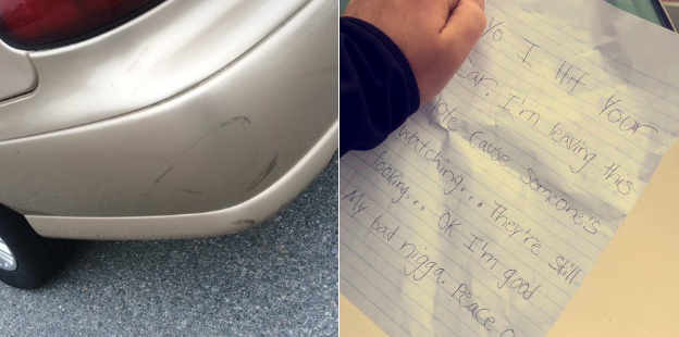 Sujeto rayó un auto nuevo y le dejó graciosa nota a su dueño para disculparse