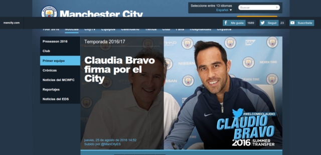 Claudio Bravo I Sitio oficial del Manchester City
