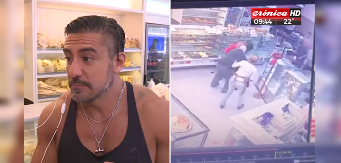 Chileno intentó robar panadería argentina y cliente fisicoculturista lo dejó en el suelo