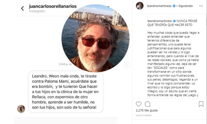 Leandro respondió a seguidor que le envió ofensivo mensaje involucrando a su esposa e hijas