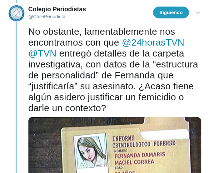 Critican a TVN por revelar presunto perfil psicológico de Fernanda Maciel