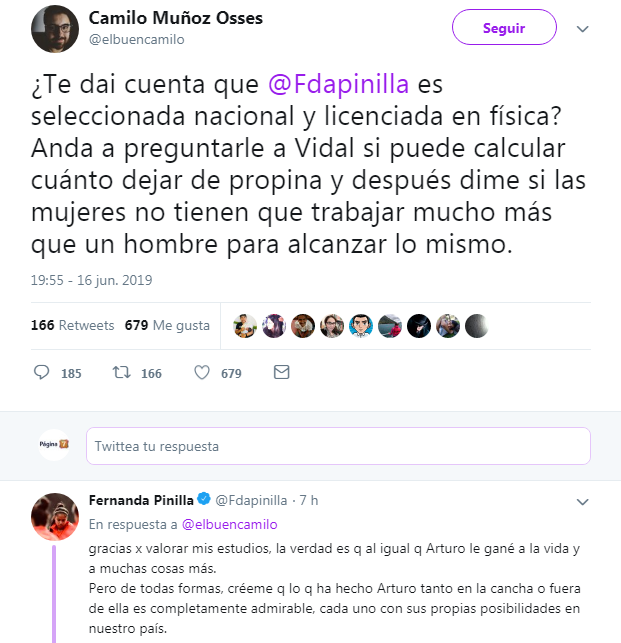 Fernanda Pinilla respondió a odiosa comparación con Vidal en Twitter y su mensaje se volvió viral