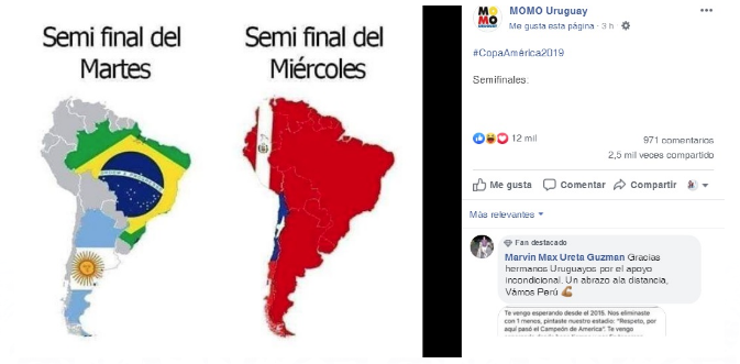 Meme uruguayo apoya a Perú en la previa del duelo frente a Chile
