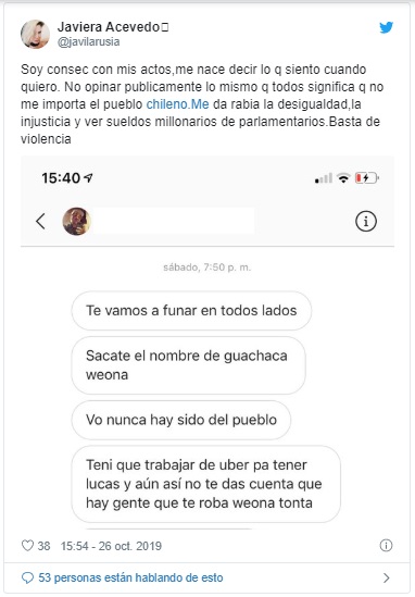 amenazas de muerte de javiera acevedo