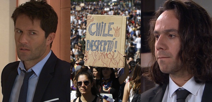 Marco y Diego posaron junto a nueva hilarante pancarta sobre Verdades Ocultas: "Por tu culpa Piñera"