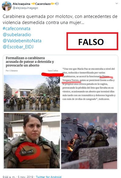 carabinera agredida no agredió a embarazada