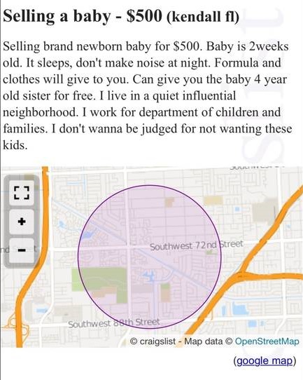 Anuncio que vende a bebé