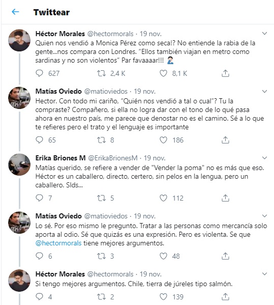 Héctor Morales y Matías Oviedo discusión en Twitter