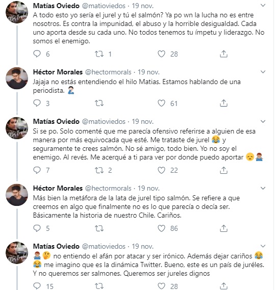 Héctor Morales y Matías Oviedo discusión en Twitter