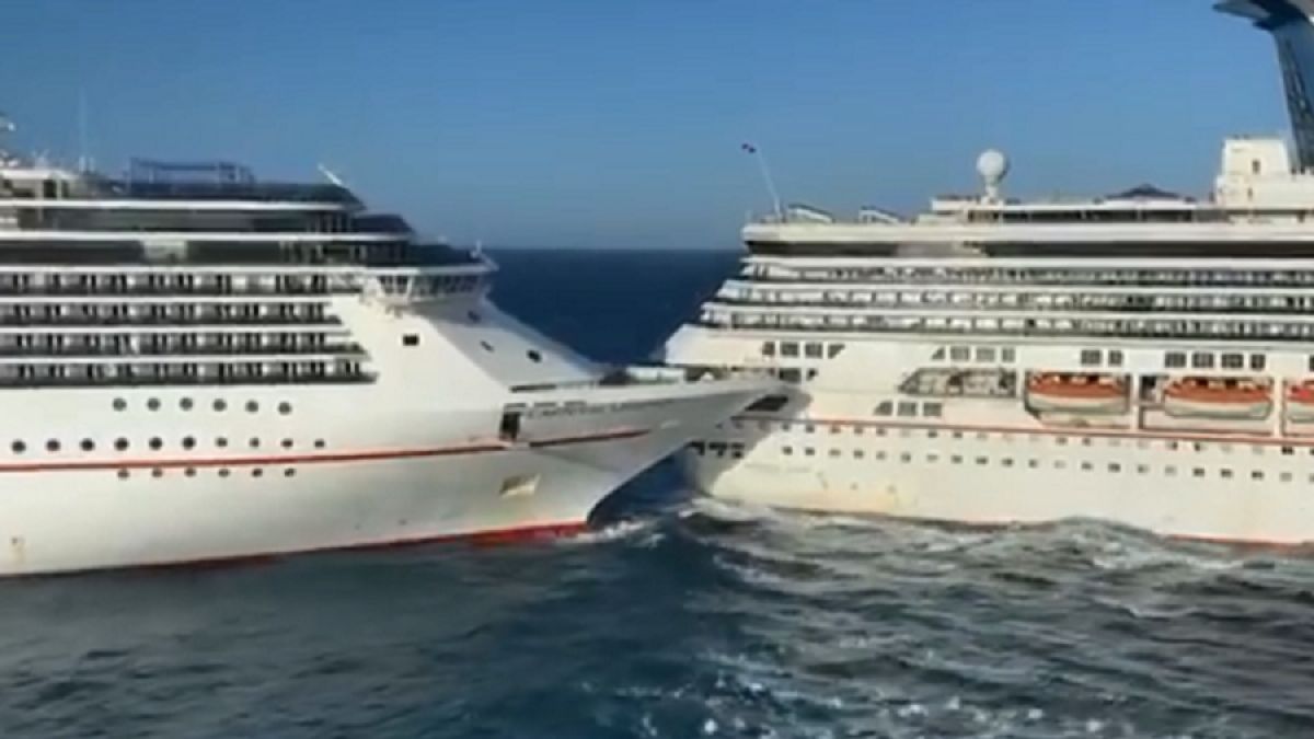Viralizan impresionante choque entre dos cruceros en puerto de Cozumel en México