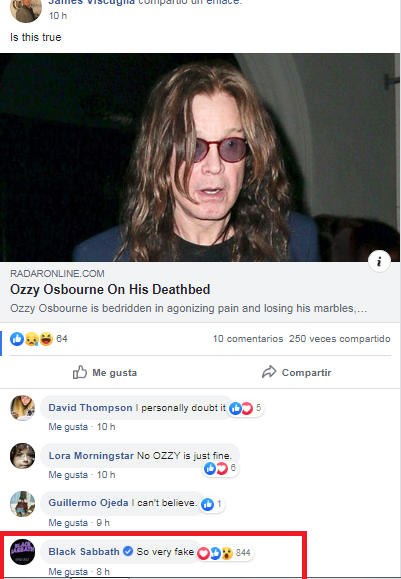 Black Sabbath desmiente que Ozzy Osbourne esté "en su lecho de muerte"