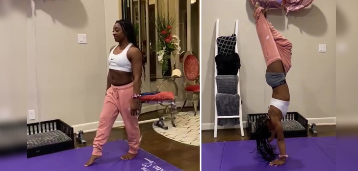 Simone Biles se sumó al 'Handstand Challenge' pero llevó el reto viral a otro nivel