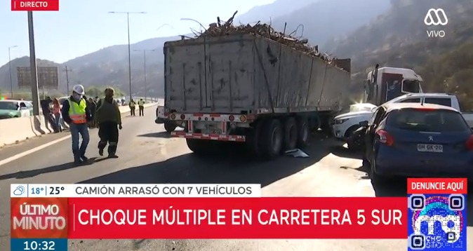Impactantes imágenes de colisión múltiple en carretera 5 Sur