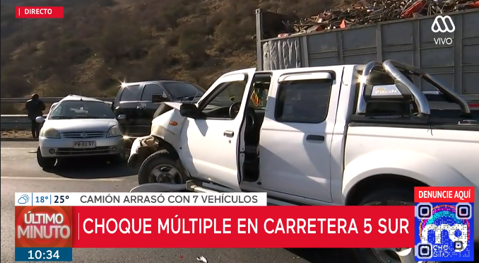 Impactantes imágenes de colisión múltiple en carretera 5 Sur