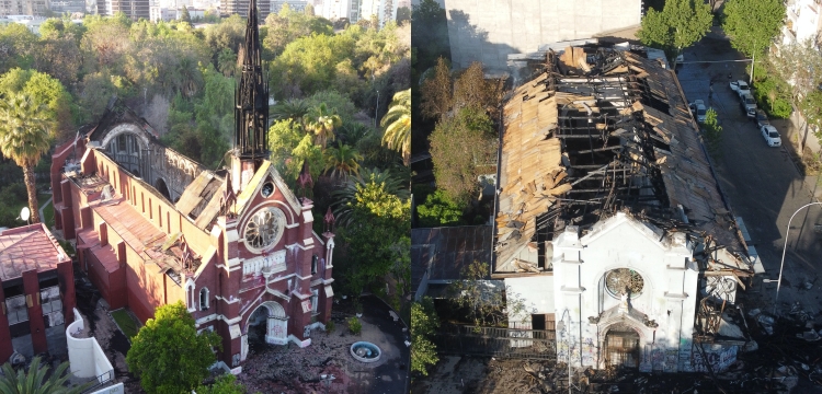 El día después: imágenes aéreas muestran el daño sufrido por las iglesias quemadas en la capital