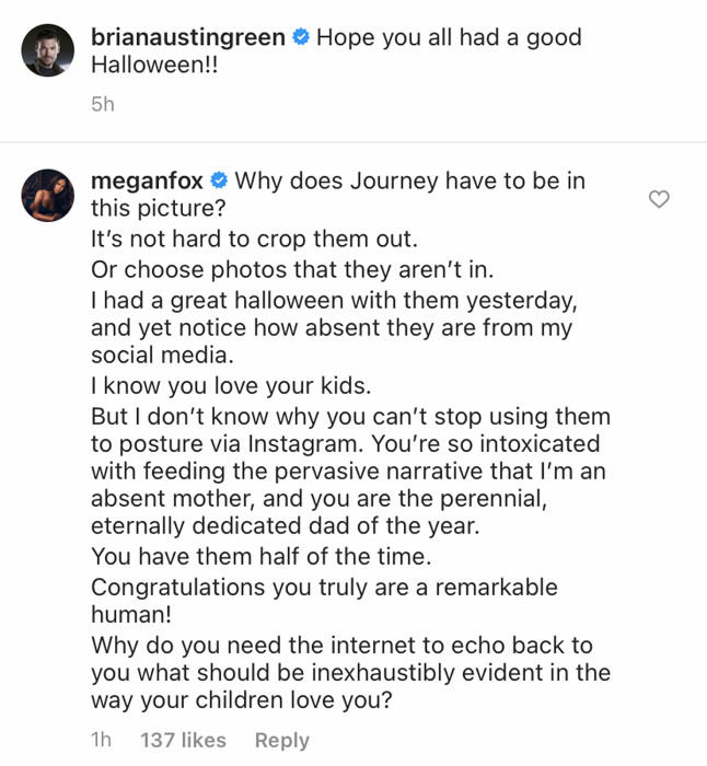 Megan Fox critica a ex por mostrar rostro de su hijo y perpetuar narrativa que es "una mamá ausente"