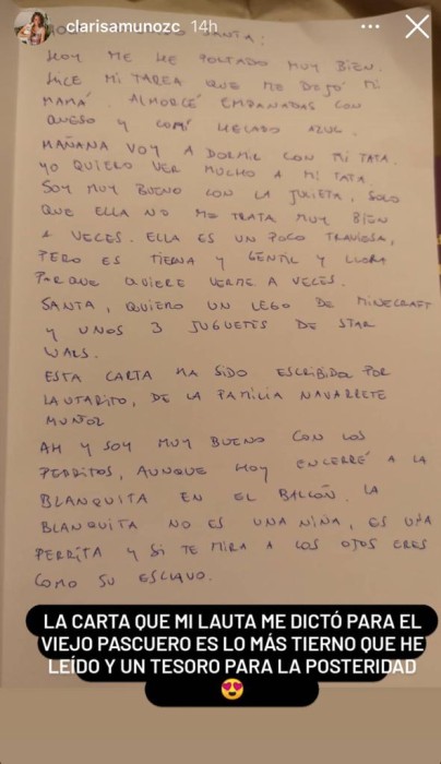 carta al Viejito Pascuero de hijo de Clarisa Muñoz