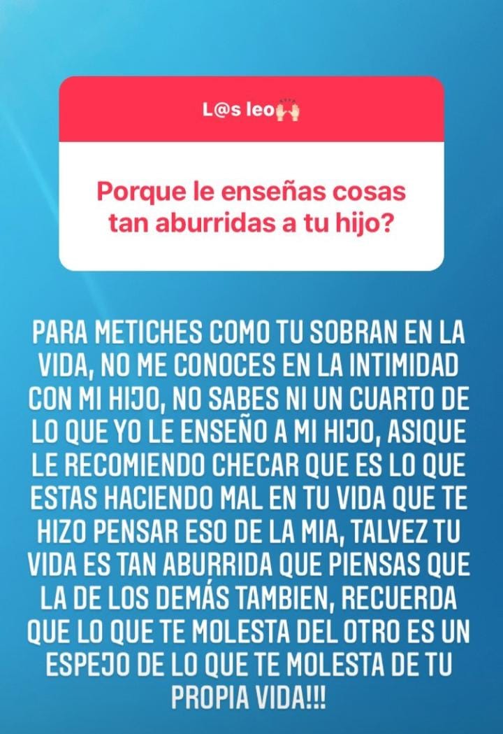Melina Figueroa respondió duramente a seguidora que criticó forma de crianza de sus hijos