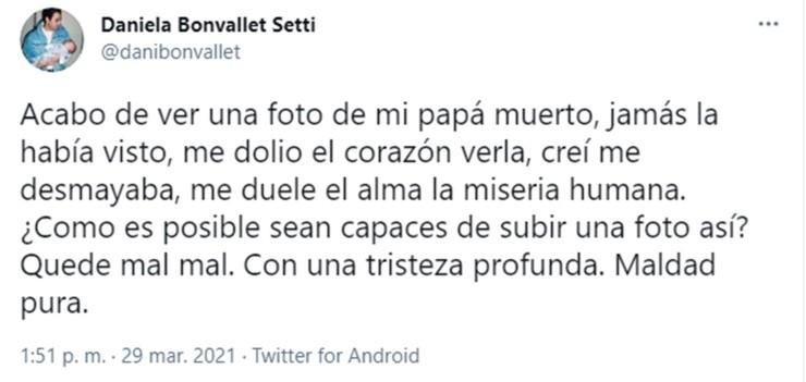 Mensaje de Daniela Bonvallet en Twitter