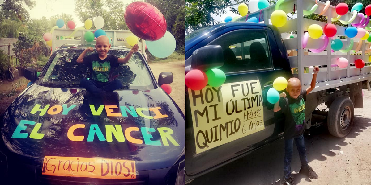 “Hoy vencí el cáncer”: la emotiva celebración de niño de 6 años que superó su última quimioterapia