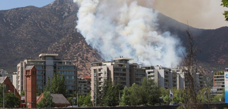 Decretan alerta roja por incendio forestal en cerro Manquehue: llamas amenazan a viviendas cercanas
