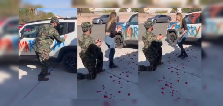 Soldado rayó el auto de su pareja para pedirle matrimonio y reacción de la novia se hizo viral
