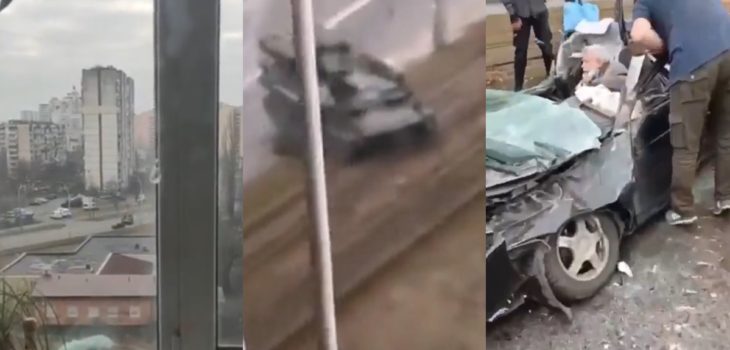 Captan impactante momento en que tanque ruso aplasta un auto civil: conductor salvó de milagro