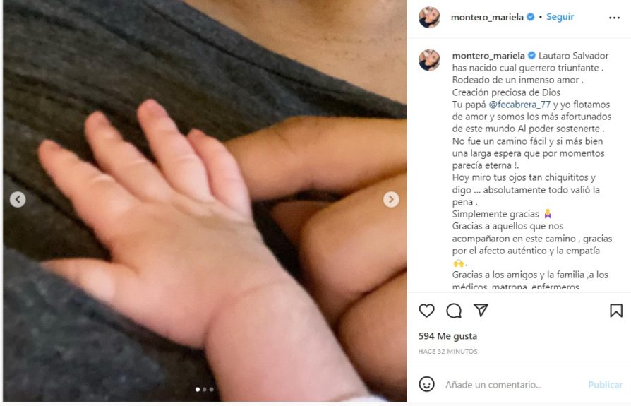 Mariela Montero anunció nacimiento de su hijo