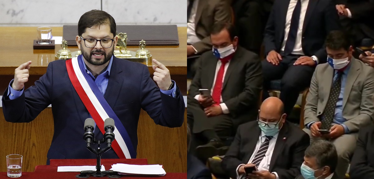La imagen de un grupo de parlamentarios que molestó a la audiencia en la Cuenta Pública de Boric