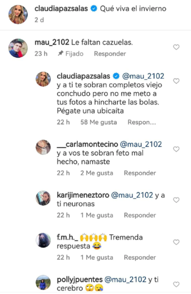 Claudia Salas respondió a desubicado comentario de seguidor que criticó su cuerpo: “Viejo con***”