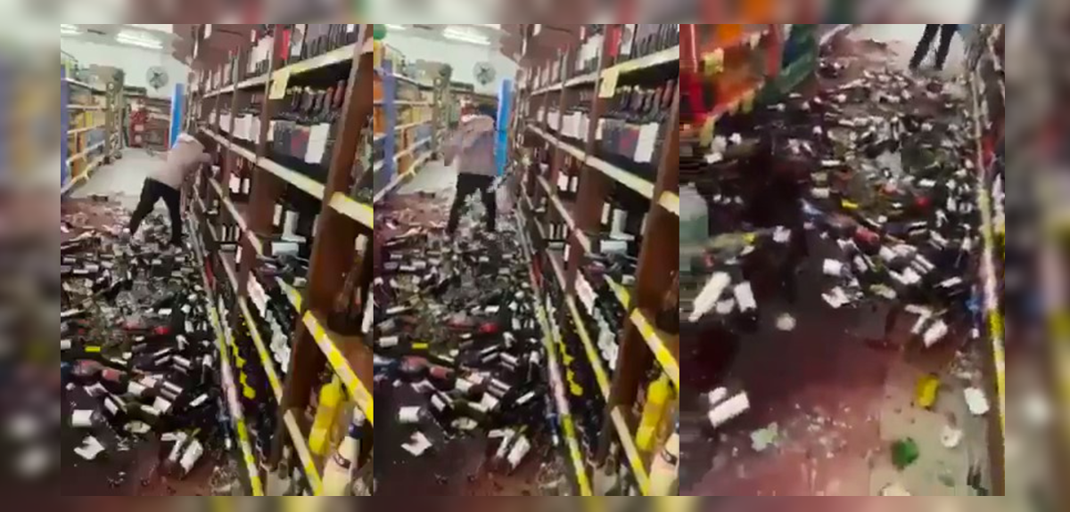 Mujer se descargó contra góndola de vinos tras ser despedida en Argentina: minuto de ira es viral