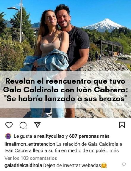 "Se habría lanzado a sus brazos": Gala Caldirola reaccionó a rumor sobre encuentro con Iván Cabrera