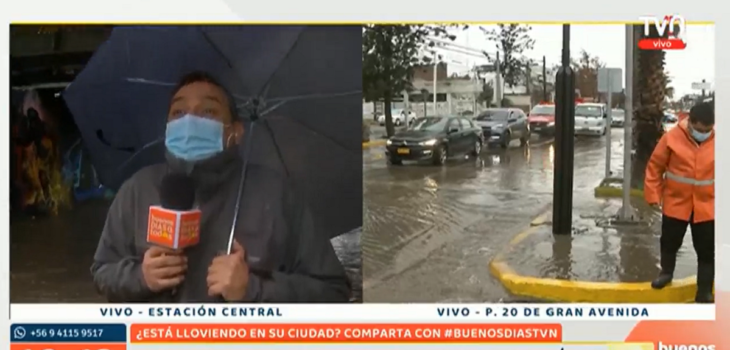 Periodista del Buenos días a todos sufrió chascarro por lluvias en Santiago