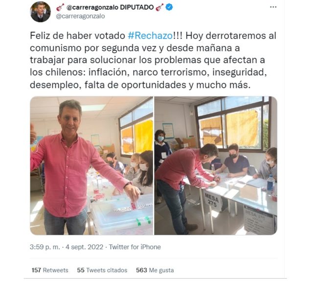 Gonzalo de la Carrera subió imagen de su voto a Twitter y luego la borró:  usuarios sacaron captura | Redes Sociales | Página 7
