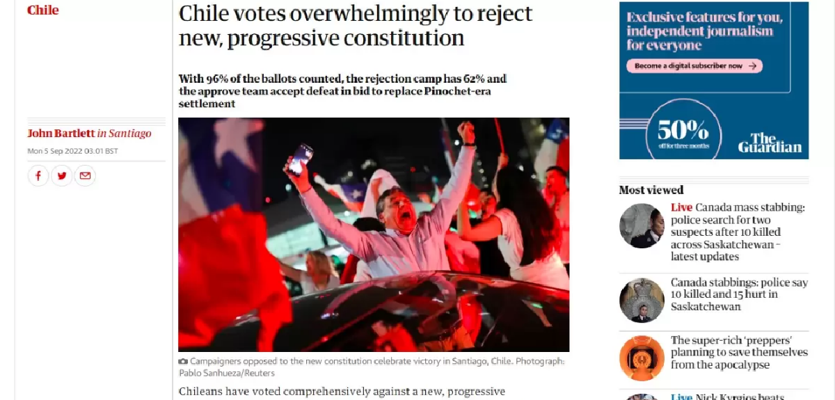 "Sigue vigente la de Pinochet": así reaccionó la prensa internacional tras el plebiscito