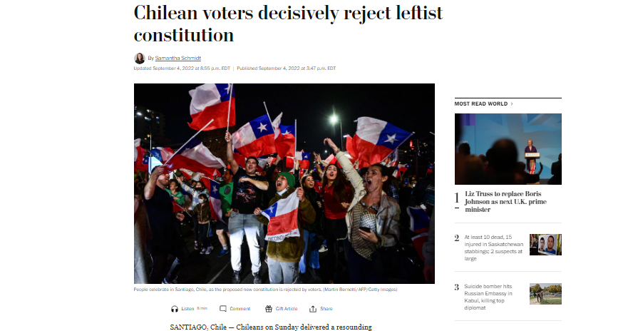 "Sigue vigente la de Pinochet": así reaccionó la prensa internacional tras el plebiscito