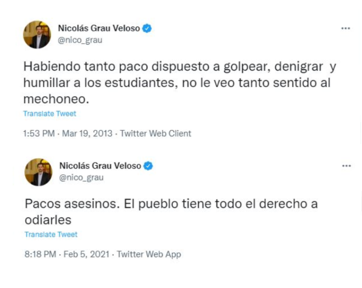 "Pacos asesinos": desclasifican antiguos tuits del ministro Grau contra Carabineros