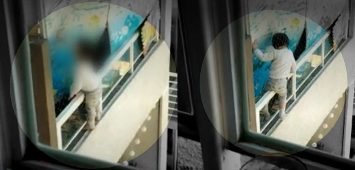 Captan a niño que jugaba a colgarse del balcón de un piso 21 en edificio de Estación Central