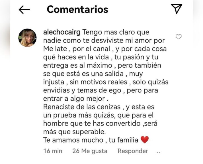 mensaje de apoyo de pareja de Daniel Fuenzalida