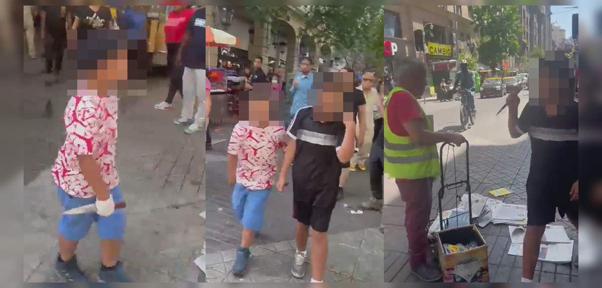 Captan a dos menores de edad amenazando con cuchillos a otras personas en pleno centro de Santiago