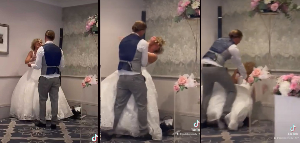 Le tiró pastel de boda a su novia, la botó y ella se golpeó en la cabeza: video causó polémica
