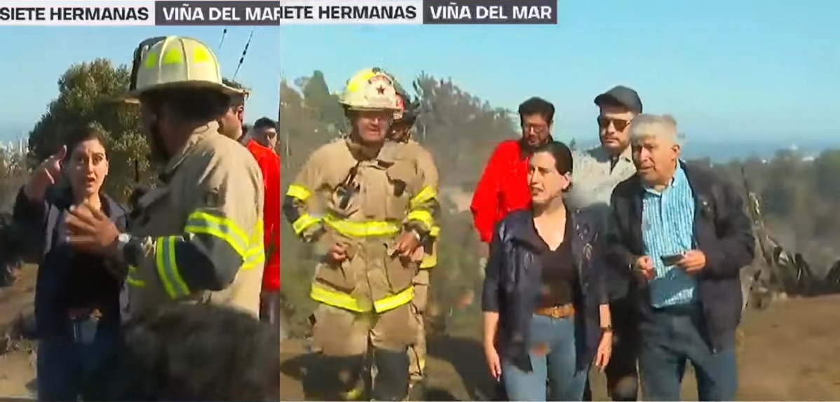 Alcaldesa Ripamonti quedó empapada con helicóptero que lanzó agua para combatir incendios en Viña