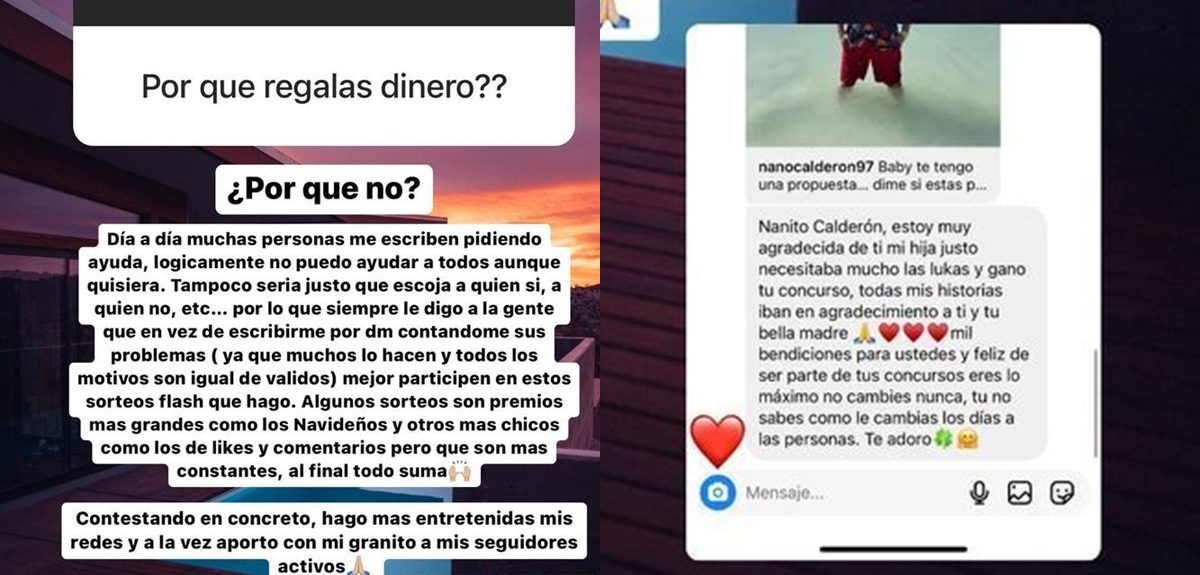 Nano Calderón respondió a seguidor por qué regala dinero a seguidores: "No puedo ayudar a todos..."
