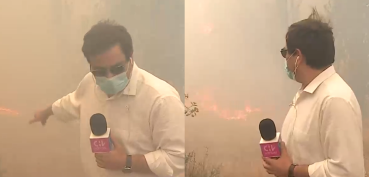 El riesgoso despacho de periodista de CHV en medio de incendio.