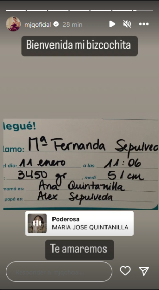 María José Quintanilla anunció nacimiento de su sobrina con tierno texto: "Bienvenida mi bizcochito"