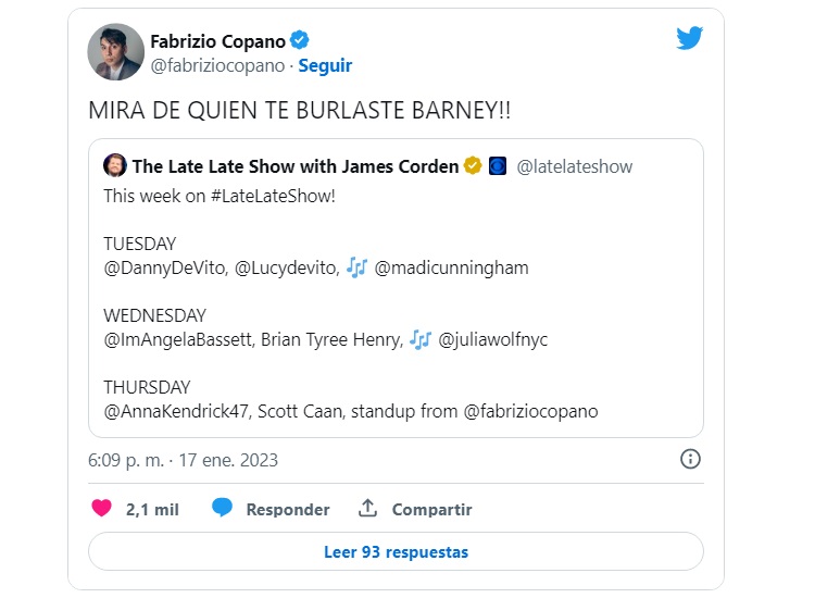 Fabrizio Copano show James Corden