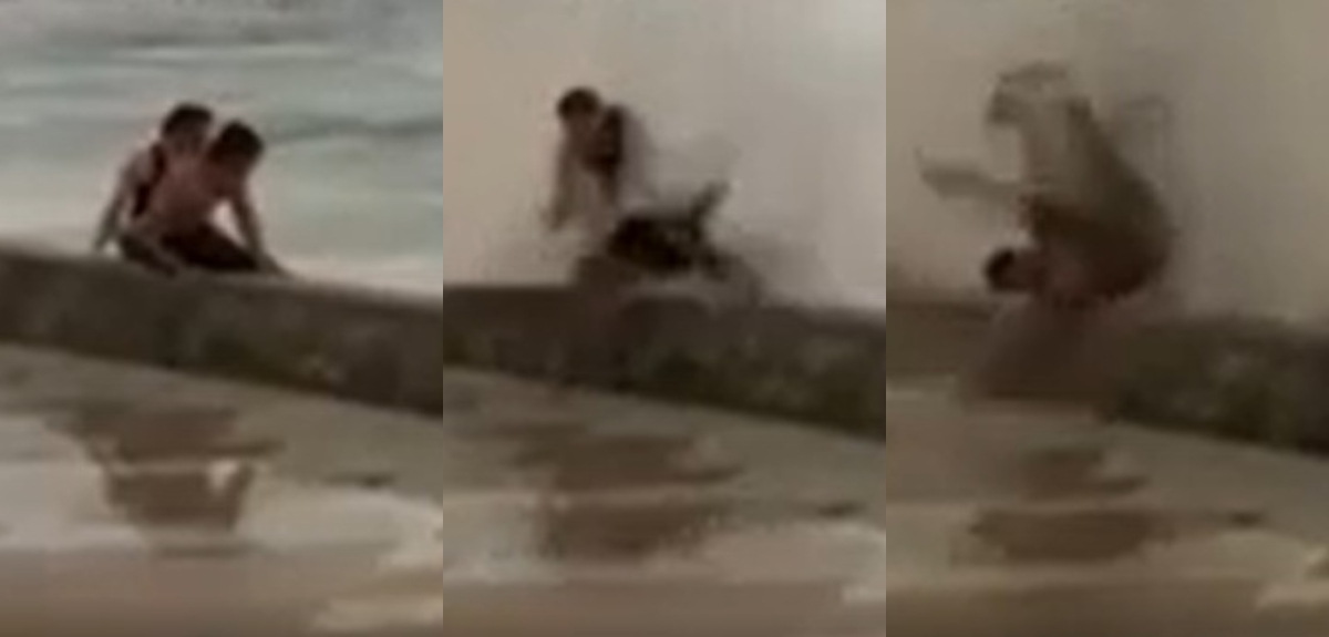 Marejadas en Algarrobo: viralizan registro de pareja que fue golpeada y elevada por las olas